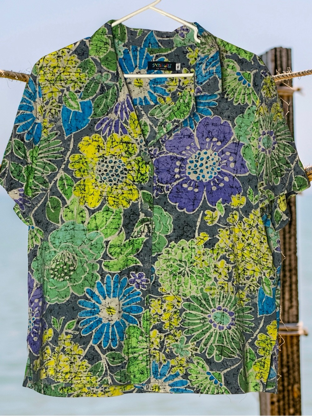 ⁠Vintage Jams World Wabi Sabi Hawaiian Shirt Men XL Crinkle Rayon Floral Aloha